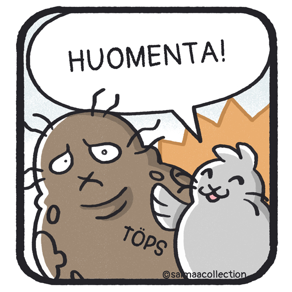 Tarmo-norppa ei havainnut lähestyvää Sisu-kuuttia ja säikähtää kun tämä onkin hänen vierellään. "Huomenta!"