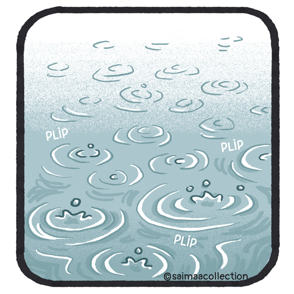 Plip, plip, plip. Sadepisarat putoilevat järven pintaan.